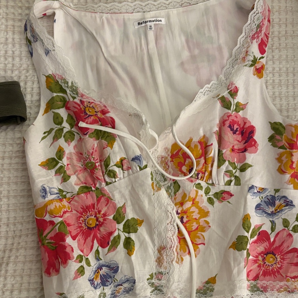 Reformation Floral Lace-Trim Blouse